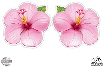 GT Graphics Pink Hibiscus Set of 2 Hawaiian Tropical Theme - Vinyl Sticker Waterproof Decal