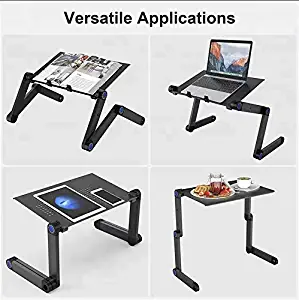 Adjustable Vented Laptop Table Laptop Computer Desk Portable Bed Tray Book Stand Push Button Joints up to 17" (Black) (Black)