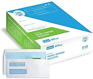 Self Seal Double Window Security Envelopes (#10 - Box of 500), for Invoices, Statements and Legal Documents (4 1/8