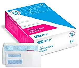 Self Seal Double Window Security Envelopes (#9 - Box of 500), for Quickbooks Business Invoices (3 7/8" x 8 7/8")