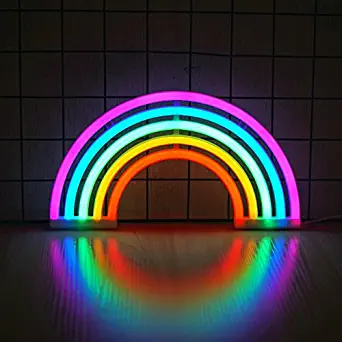 Rainbow Neon Light, Cute Colorful Neon Rainbow Sign, Battery or USB Powered Night Light as Wall Decor for Kids Room, Bedroom, Christmas, Festival, Party (M)