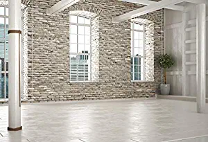 Leyiyi 10x8ft Photography Background Modern Study Backdrop Vintage Brick Wall French Arch Windows Glass Mansion Apartment Building Business Hall Wedding Bride Photo Portrait Vinyl Studio Video Prop