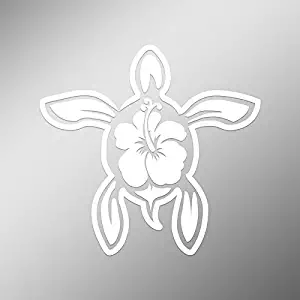 CMI DD497 Hibiscus Turtle Decal Sticker | 5.5-Inches by 5-Inches | Premium Quality White Vinyl