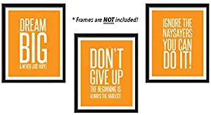 Home Wall Art Decor Gift Set Poster Prints Signs Famous Quotes Teen Boy Girl Sports Decorative Workout Fitness Home Office Business Classroom Dorm Gym Entrepreneur Naranja Anaranjado (8 x 10 Orange)