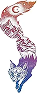 Mountain Forest Landscape Pen Art in Fox Silhouette - Rainbow Ombre Vinyl Decal Sticker (4" Tall)