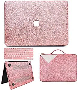 MacBook Air 13 inch Case, Anban Glitter Bling Smooth Protective Case & Glitter Laptop Sleeve & Keyboard Cover Compatible for MacBook Air 13" (A1369 & A1466)