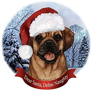 Pet Gifts USA Dog in Santa Hat Porcelain Hanging Howliday Ornament (Puggle)